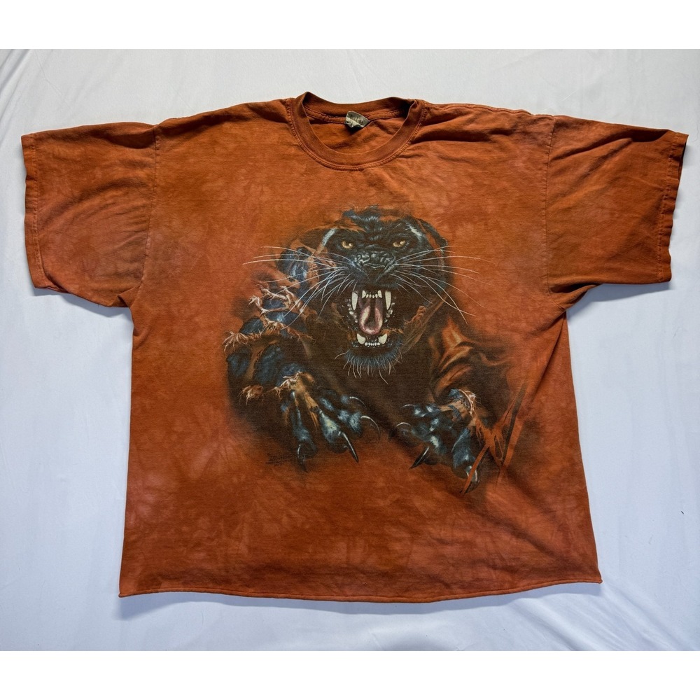 Vintage The Mountain T Shirt Mens 2XL Orange Tie Dye Graphic Black Panther Print